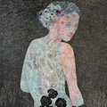 technique mixte sur toile 65x54 | Girl and roses III | Vendue